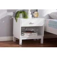 Baxton Studio HNS01-White-NS Deirdre Modern and Contemporary White Wood 1-Drawer Nightstand